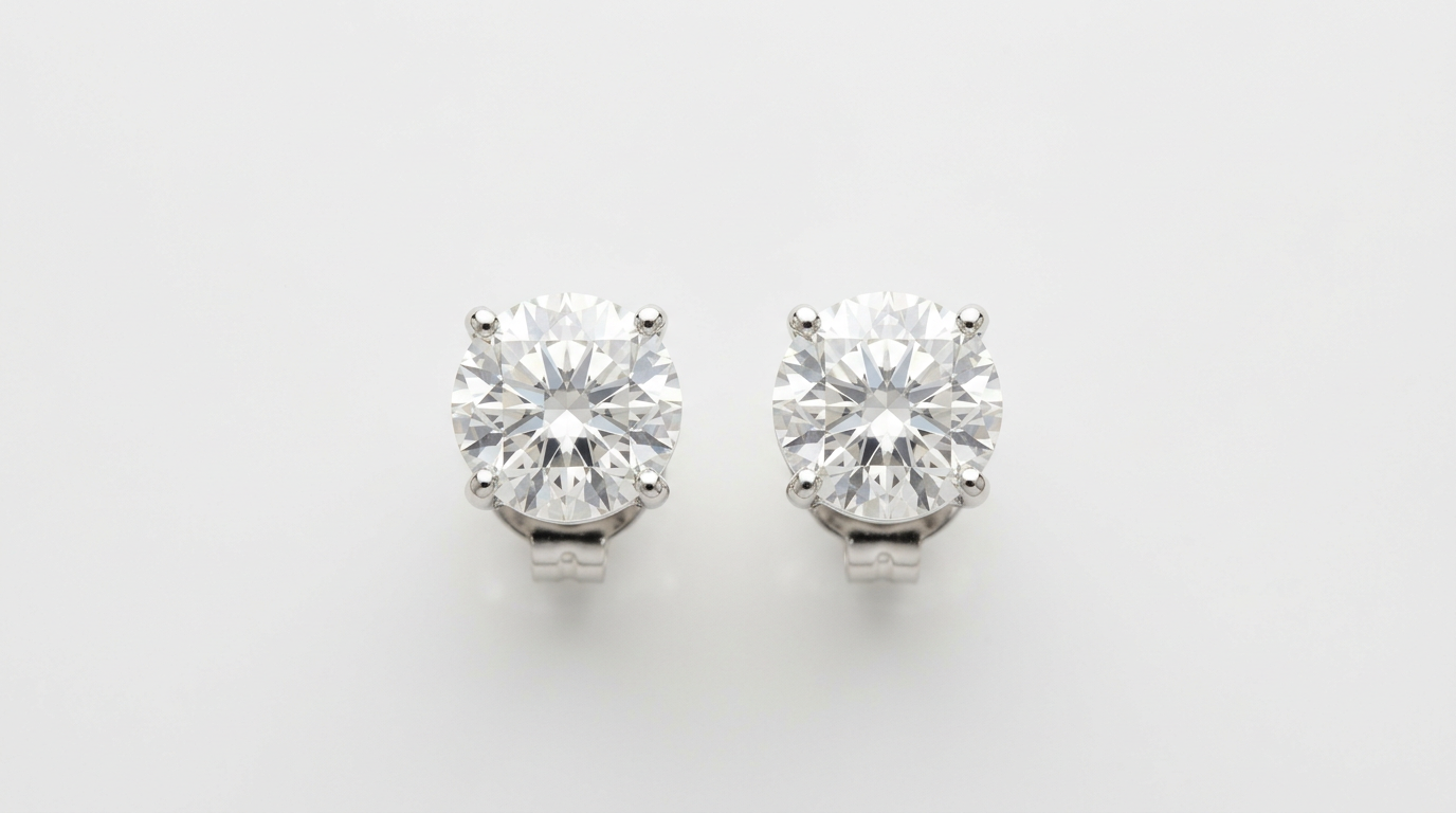 Diamond stud earrings with bright facet reflection for match and quality review