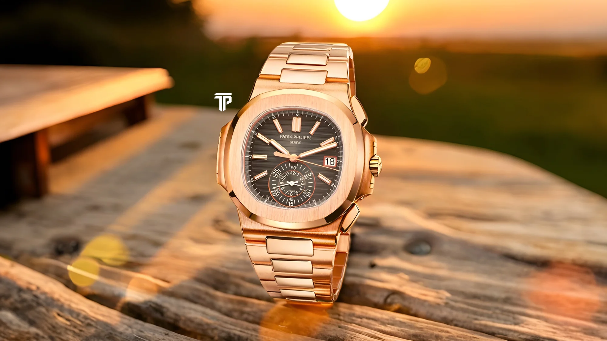 Patek Philippe luxury chronograph in a warm lifestyle setting