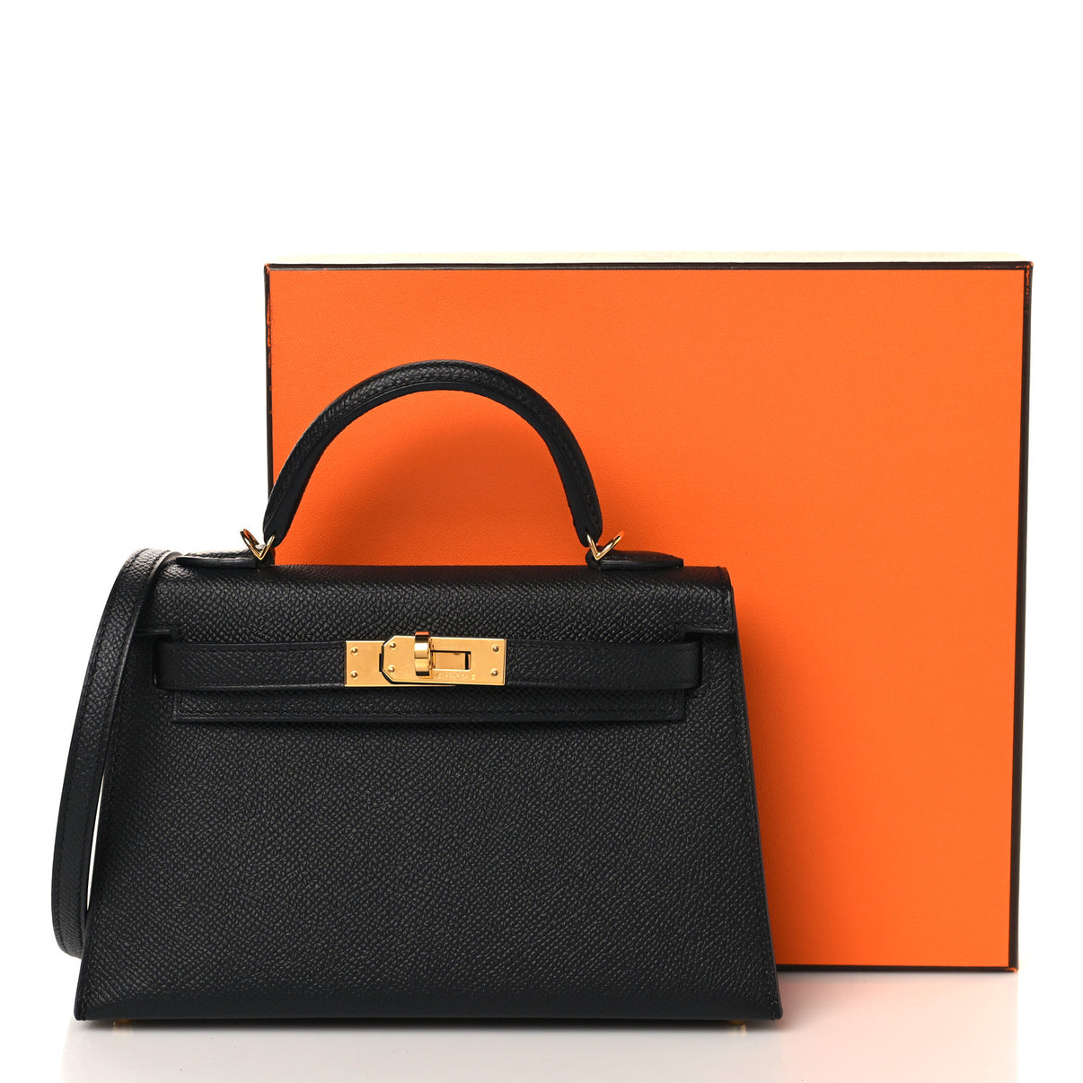 Designer handbag with signature packaging for authenticated purchase or collateral review