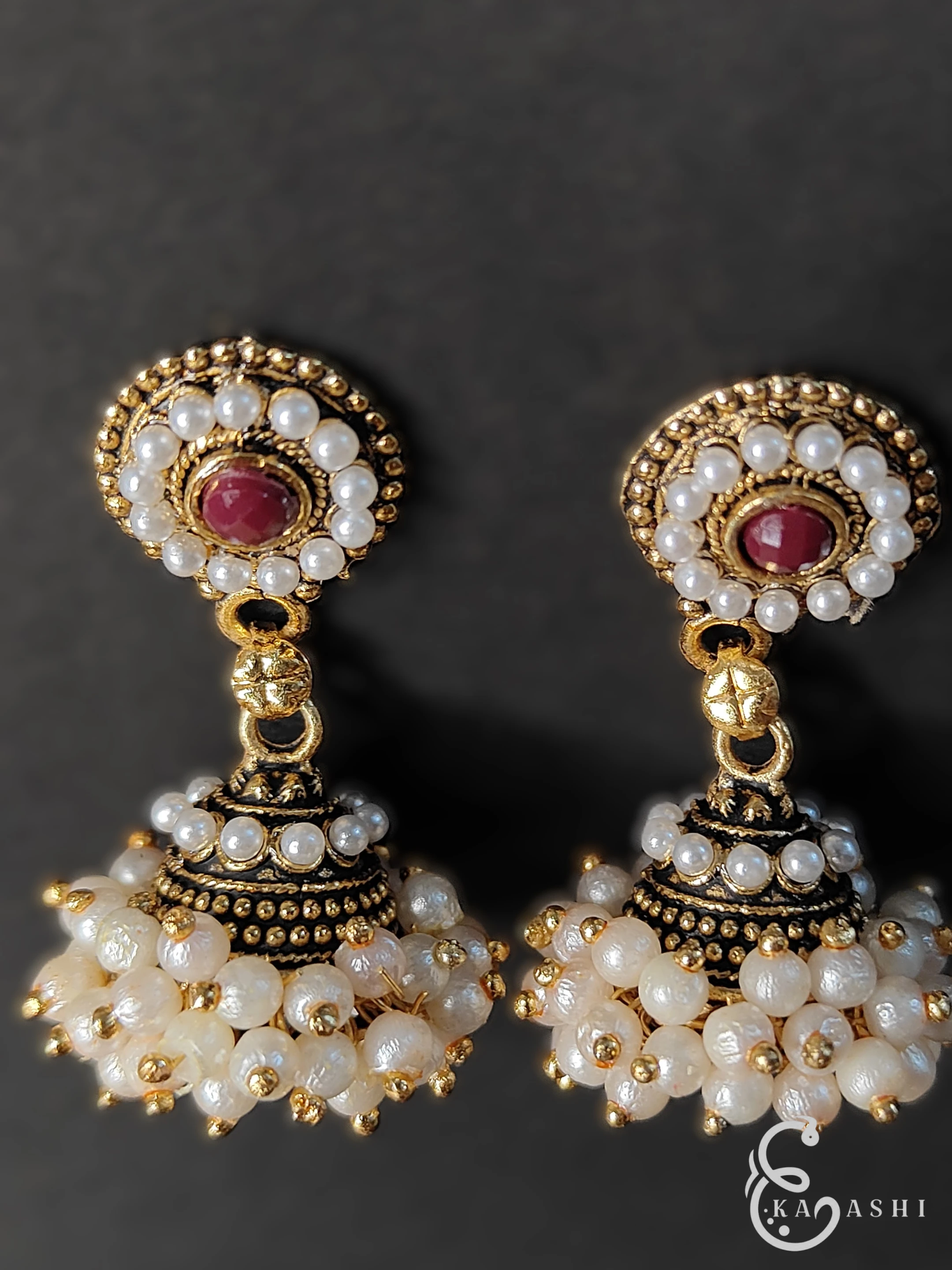 Ekaashi Pearl Kundan Bloom Jhumkas