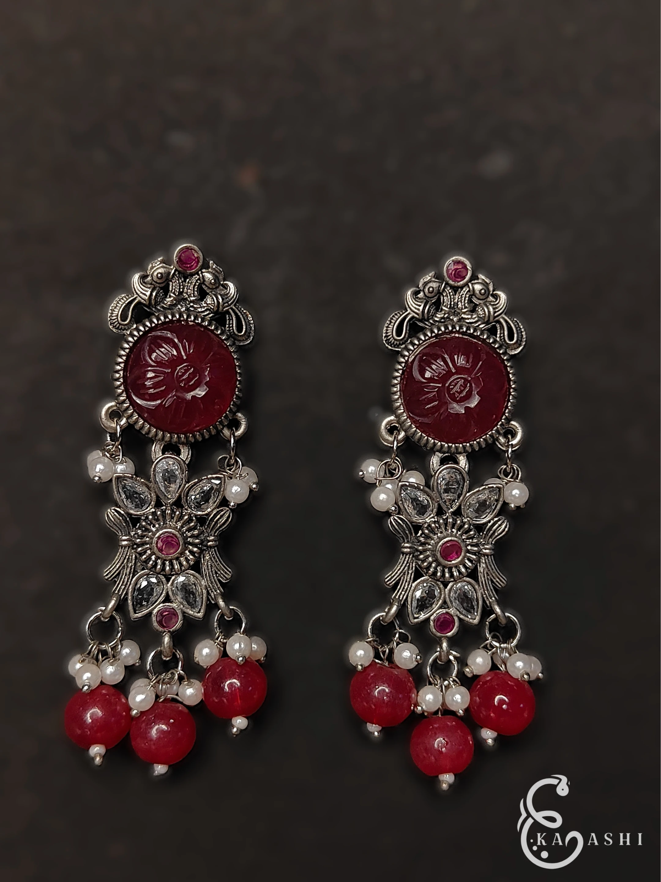 Ekaashi Crimson Carved Drops