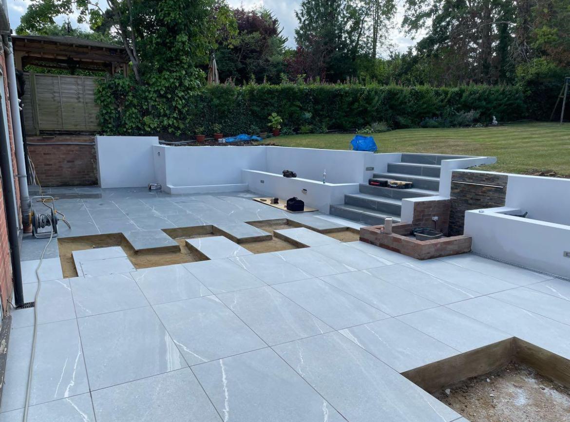 Garden walkway with planting borders