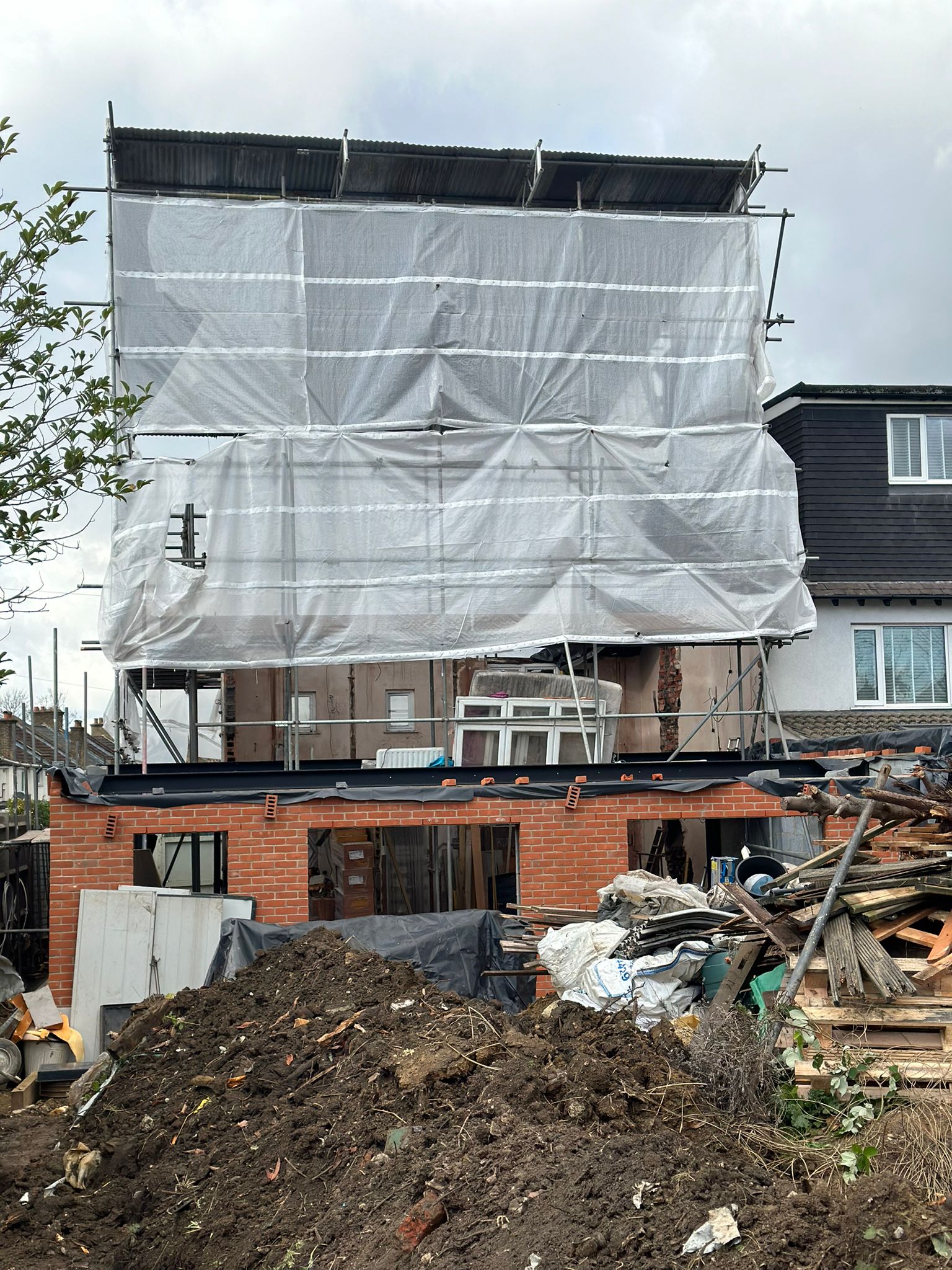Basement lounge with warm lighting