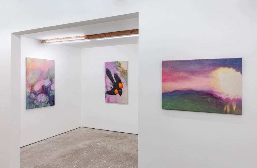 Gallery documentation of an installation of paintings and sculpture