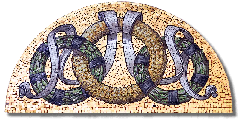 Image of a mosaic depicting three inter-linked wreaths