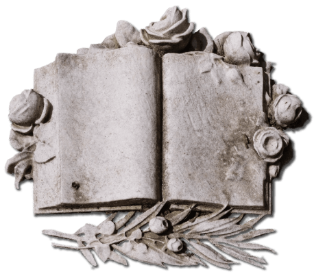 Stone carving of an open book.