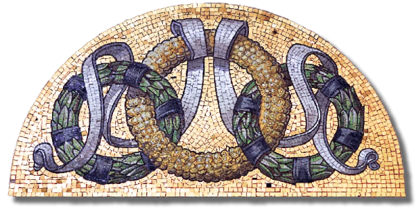 a mosaic floor tile image of 3 link chain