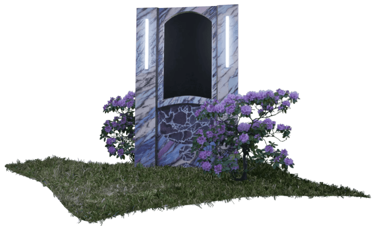 Artistic digital model rendering of a temple exterior in moonlight.