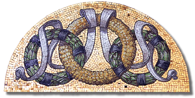 a mosaic floor tile image of 3 link chain