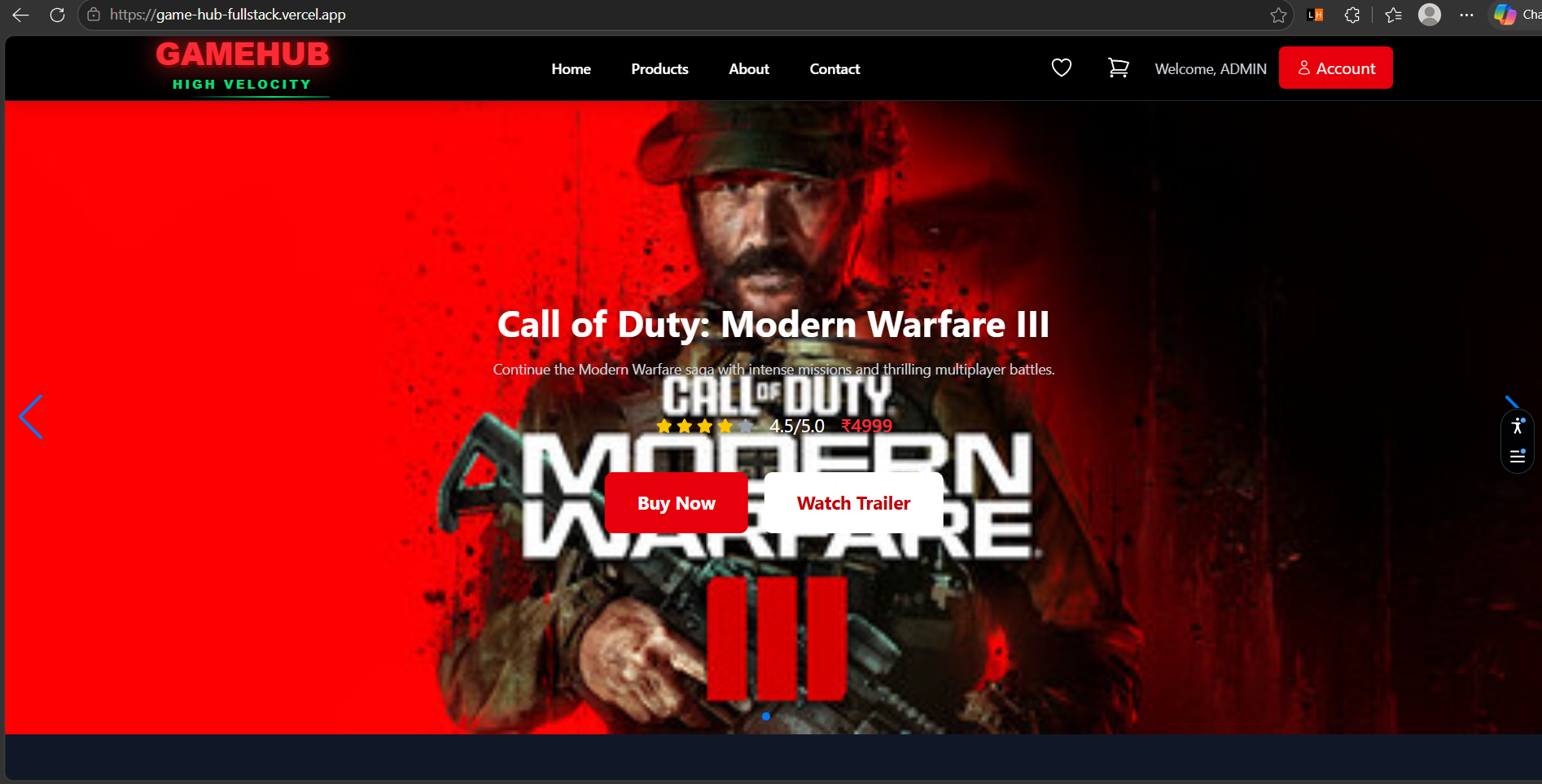 Gamehub screenshot 1 - full stack application