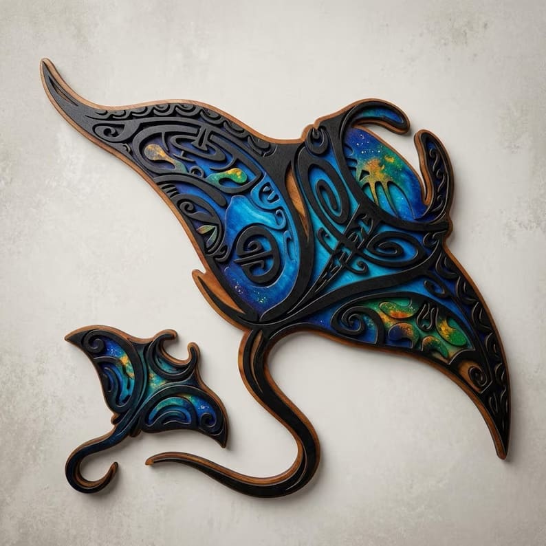 Manta Ray Wooden Sign Wall Art