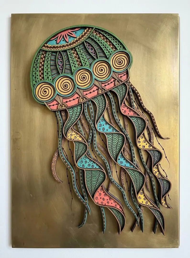 Jellyfish Wooden Board Wall Art
