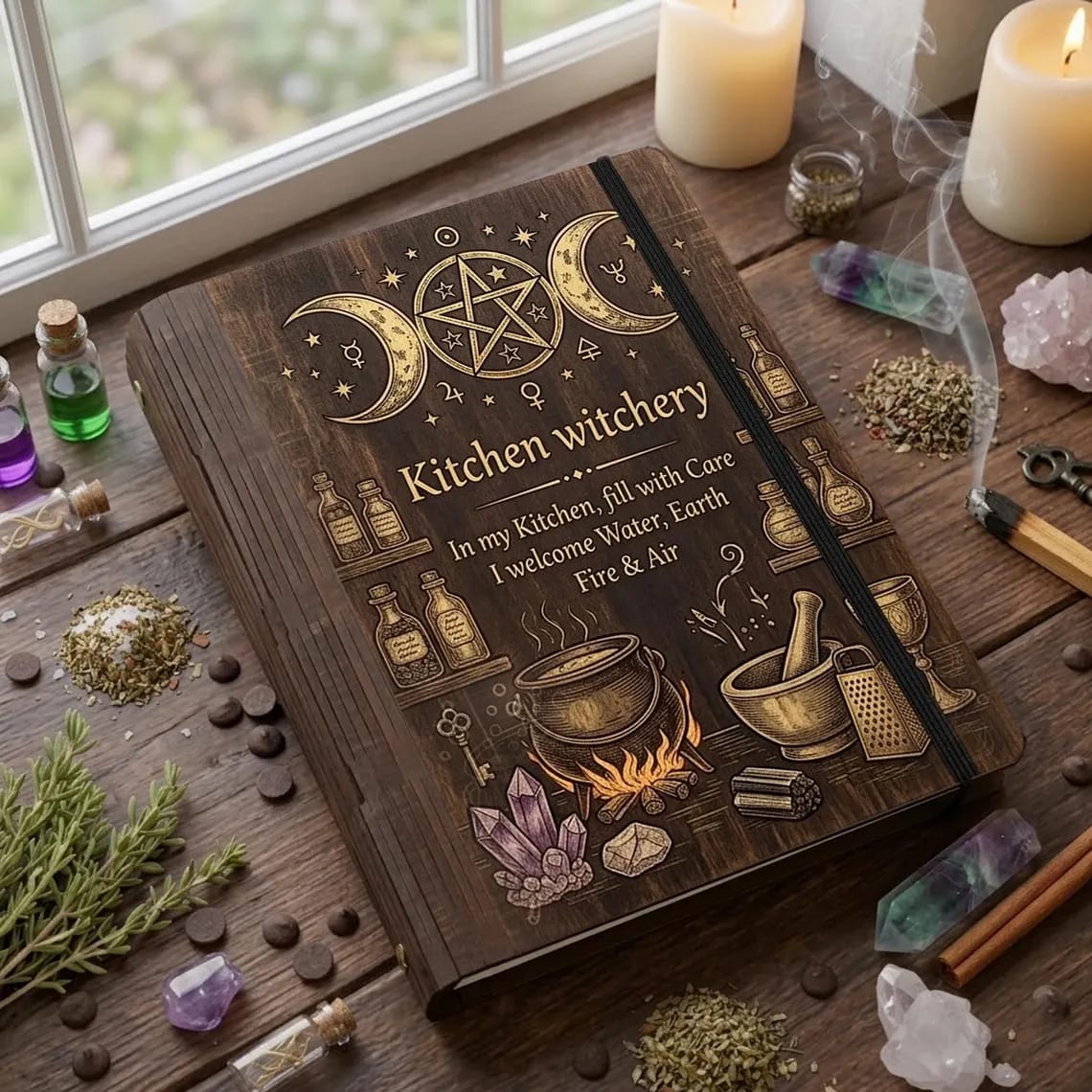Wooden book of witch magic