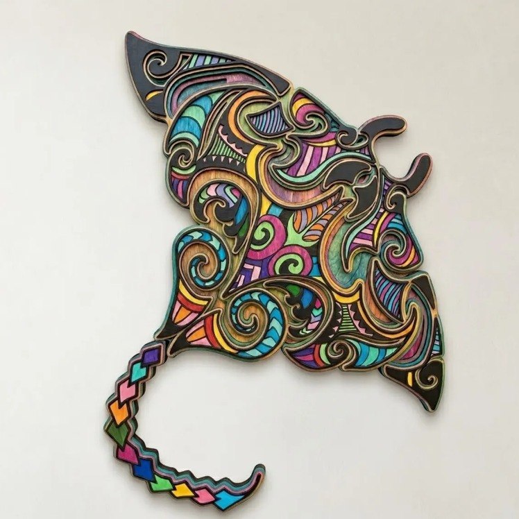 Tropical Manta Ray Wooden Wall Art