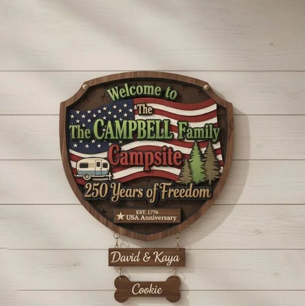4th of July Campsite Wooden Hanging Sign