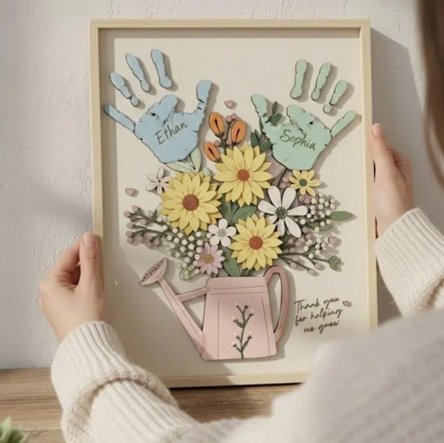 Personalized Flower Handprint Wooden Board