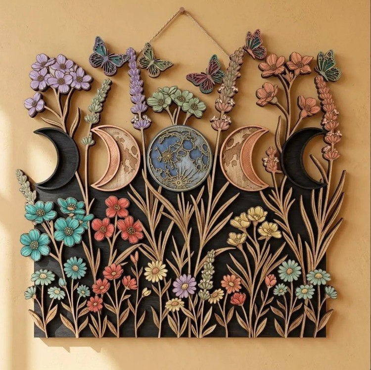 Floral Moon Phases Wooden Board
