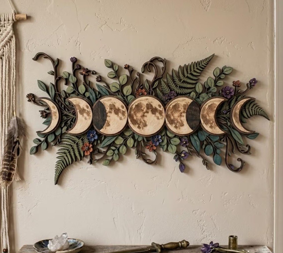 Floral Moon Phase Wooden Wall Art