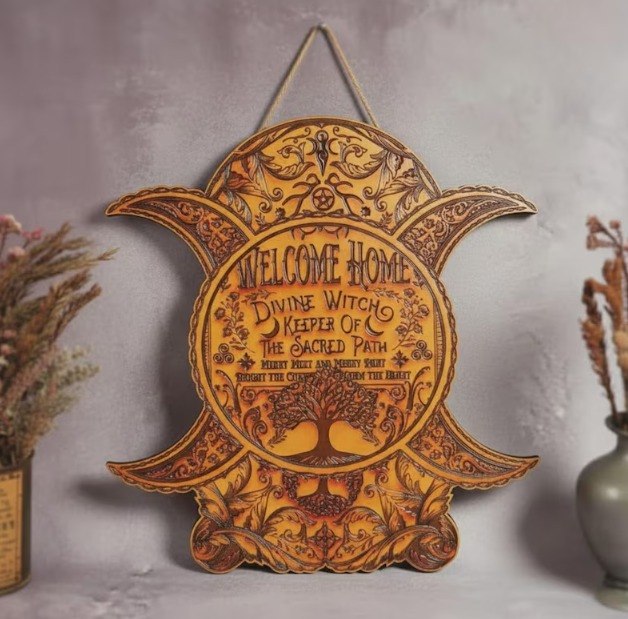 Wiccan Welcome Home Wooden Sign