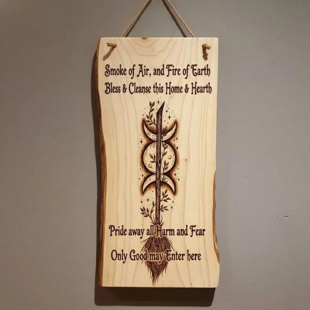 Moon Phase Broom Wooden Sign