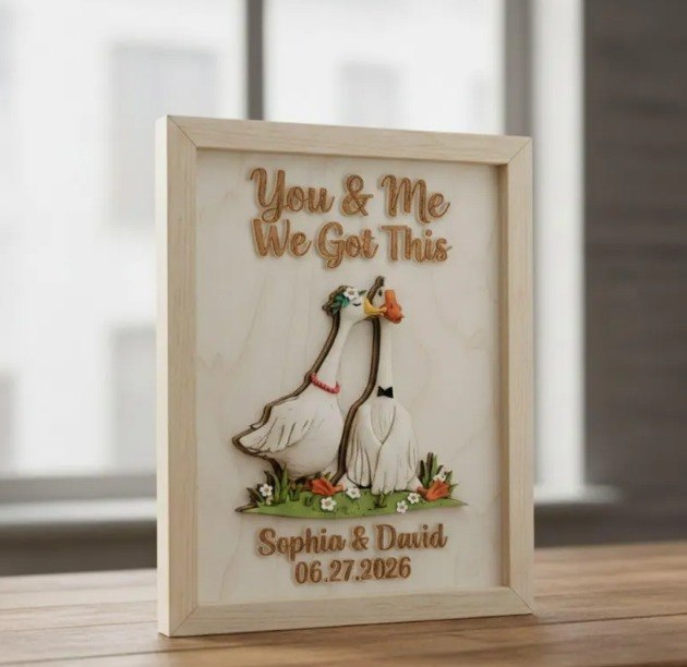 Silly Goose Kising Couple Wooden Sign