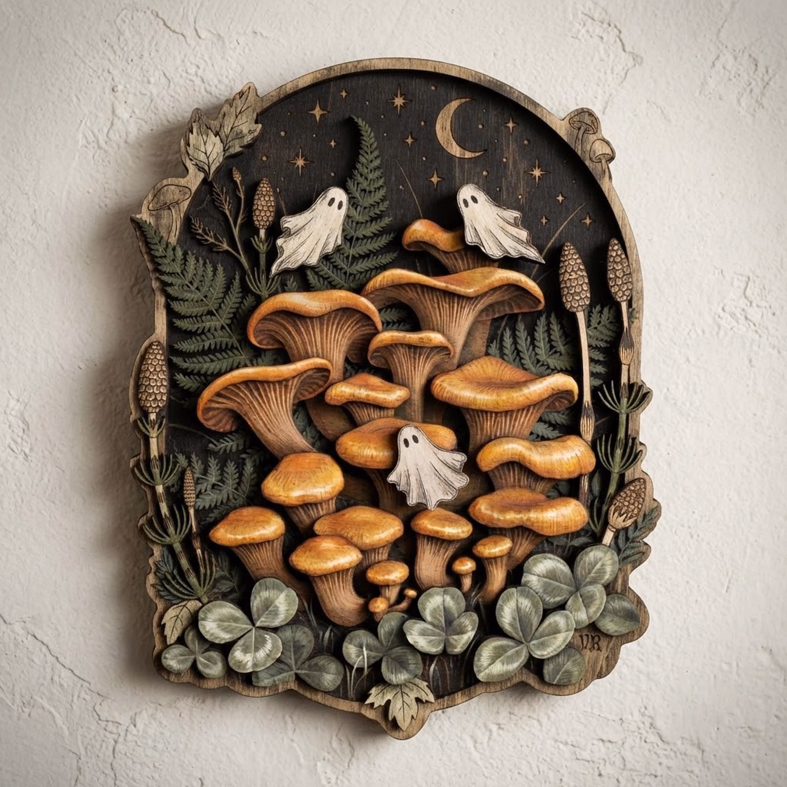 Vintage Ghost Mushroom Wooden Wall Art