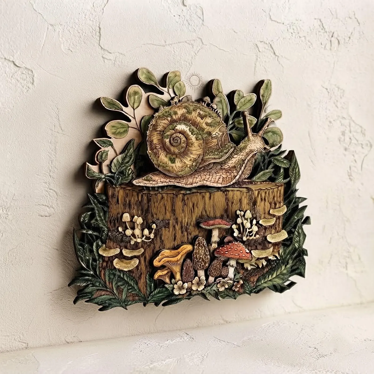 Wildflower Mushroom Snail Wooden Wall Art
