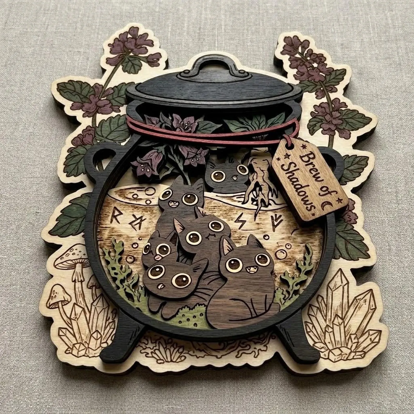 Black Cat Witch Potion Wooden Wall Art