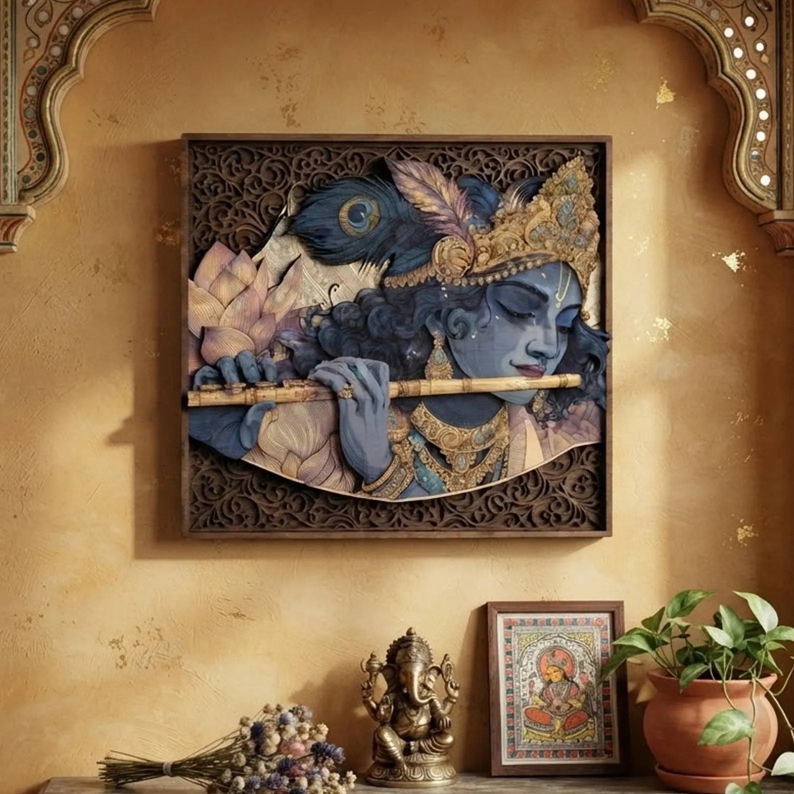 Shri Krishna Wooden Wall Art