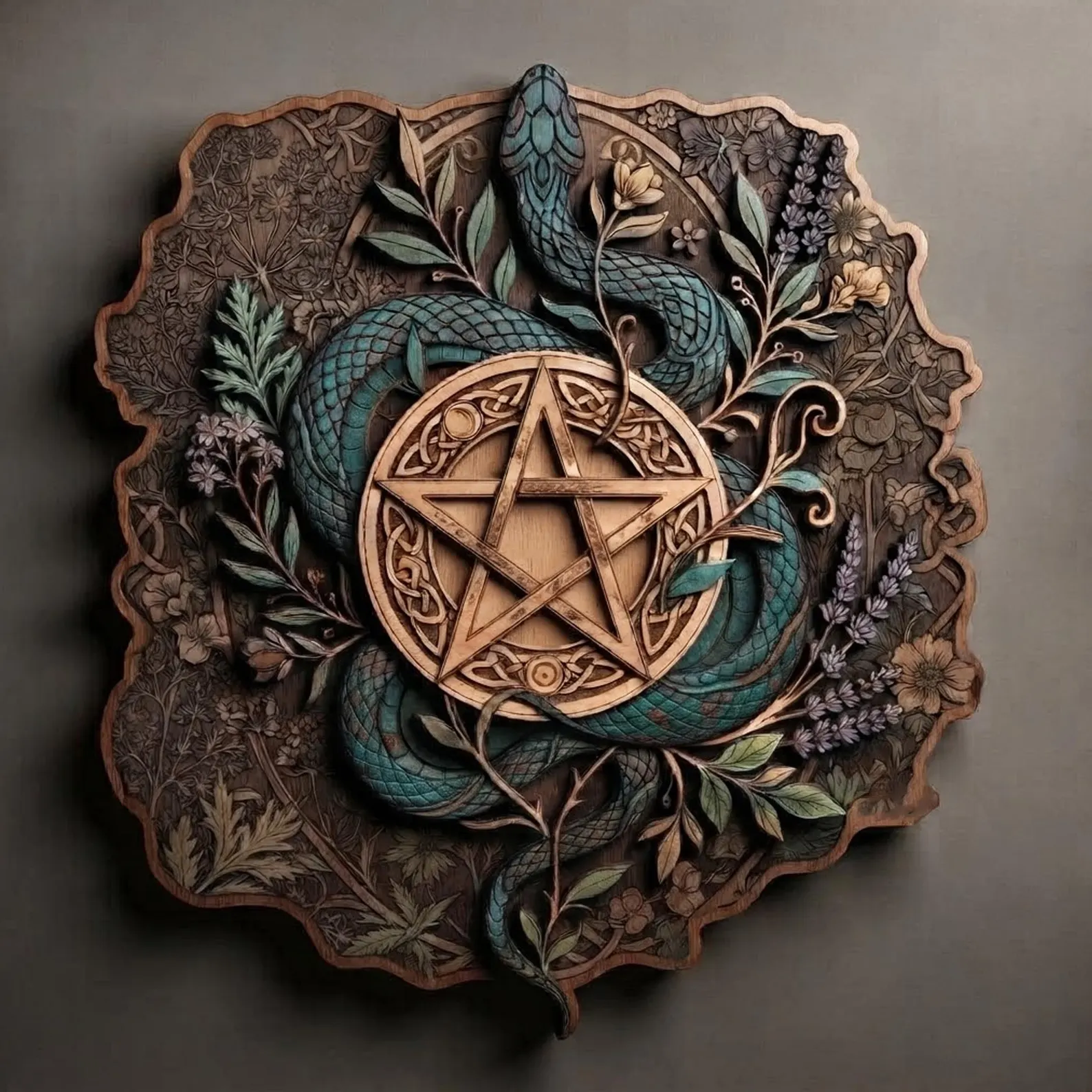 Snake Pentagram Wooden Wall Art