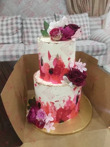 Two Tier Watercolor Red Pink Wedding Cake Islamabad