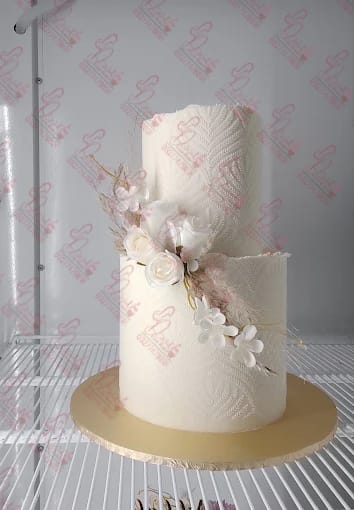 Two Tier White Floral Wedding Cake Islamabad