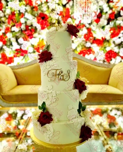 Four Tier Lace Wedding Happy Anniversary Cake Islamabad