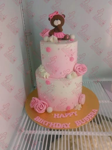 Teddy Bear Two Tier Baby Girl Cake Faisalabad