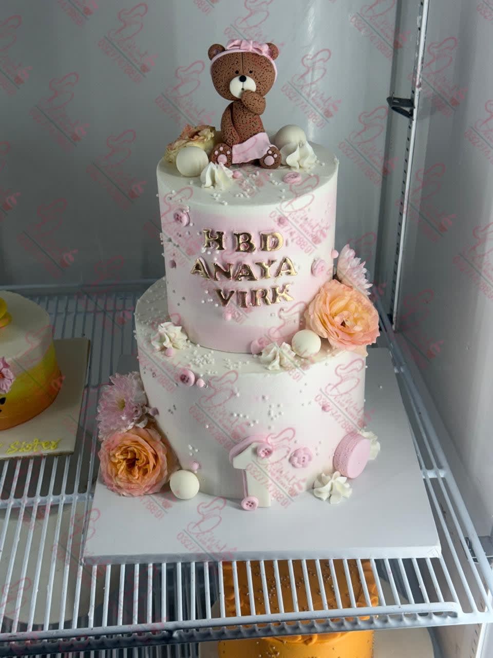 Two Tier Baby Teddy Bear Pink Theme Cake Faisalabad