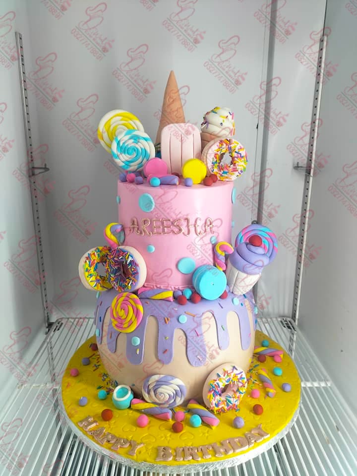 Two Tier Candyland Baby Girl Cake Faisalabad
