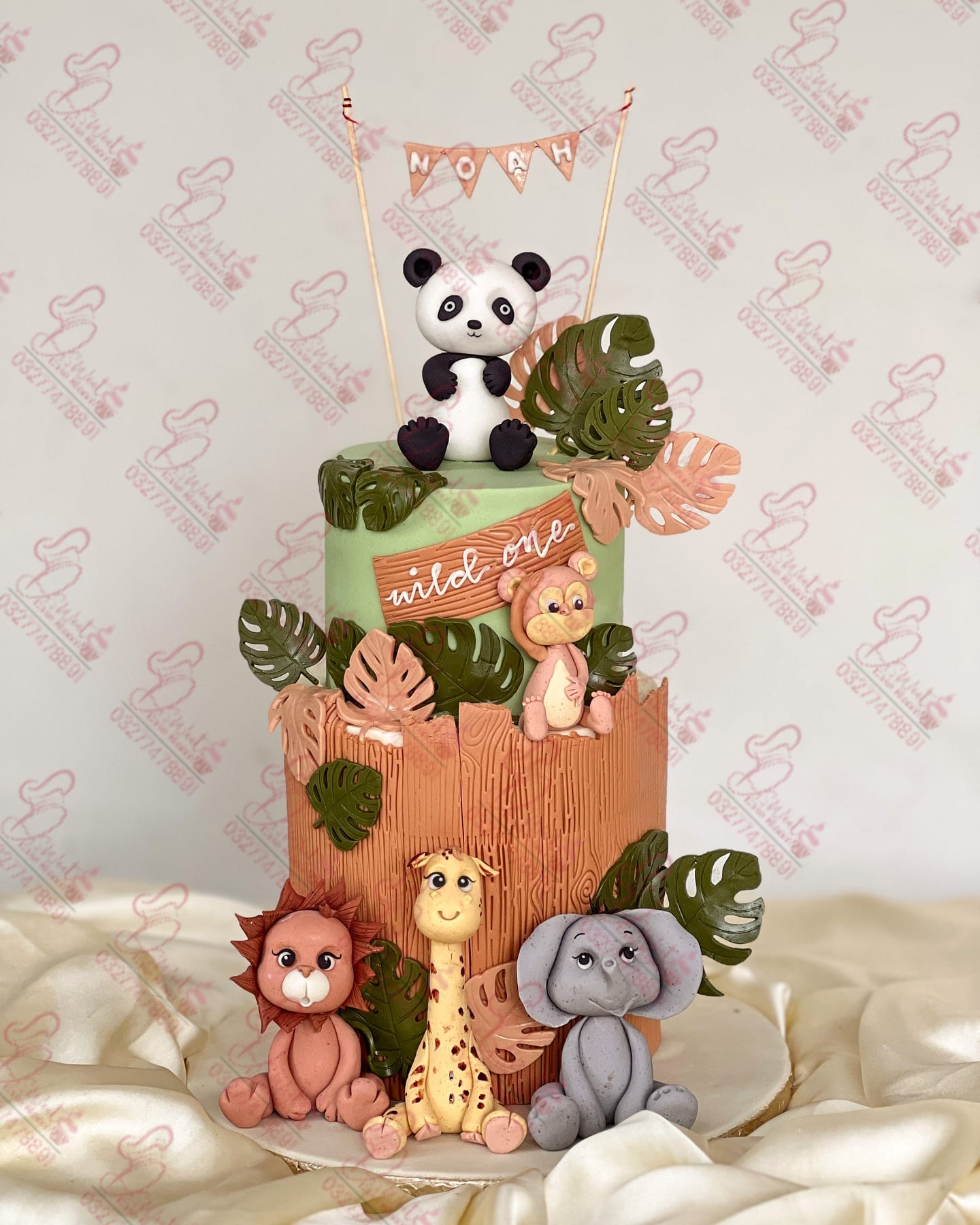 Two Tier Safari Jungle Baby Girl Cake Faisalabad