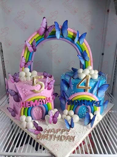 Rainbow Butterfly Double Theme 2-in-1 Birthday Cake Faisalabad