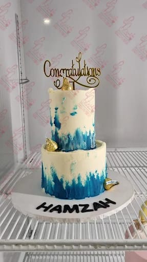 Blue White Congratulations Two Tier Birthday Cake Faisalabad