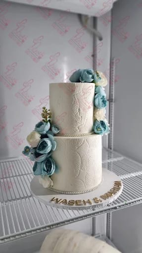 Blue White Floral 2 Tier Birthday Cake Faisalabad
