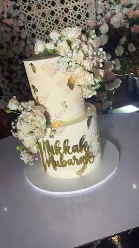 White Gold Nikkah Style 2 Tier Birthday Cake Faisalabad