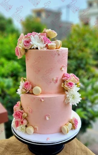 Two Tier Pink Buttercream Macaron Birthday Cake Faisalabad