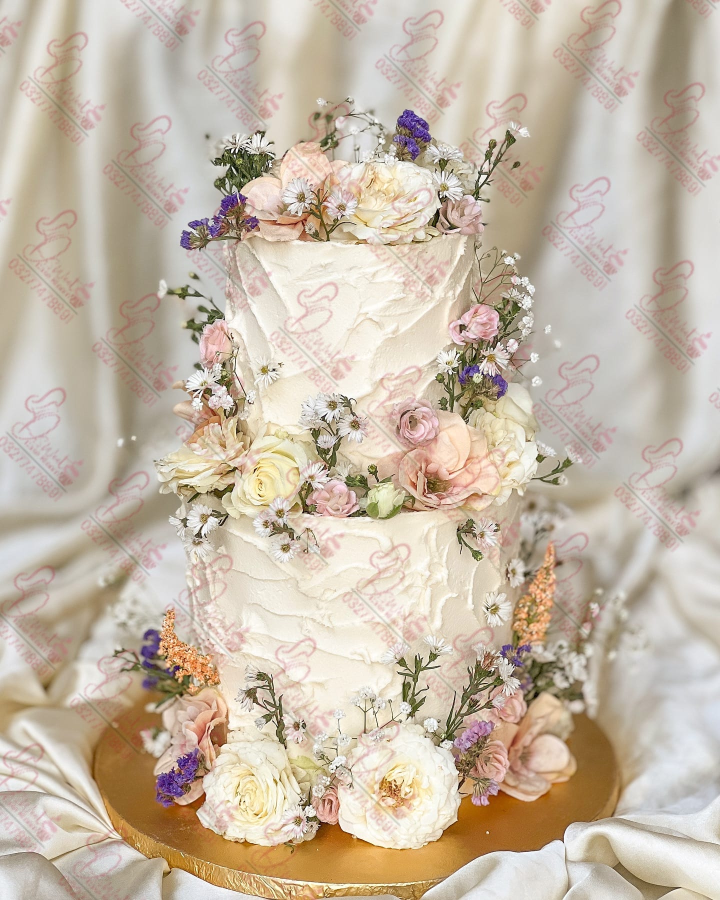 Rustic Two Tier Floral Birthday Cake Faisalabad