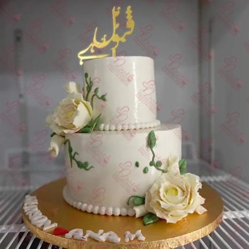 Two Tier White Rose Wedding Cake Rawalpindi
