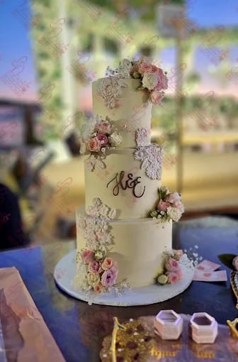 Three Tier Lace and Floral Cake Rawalpindi