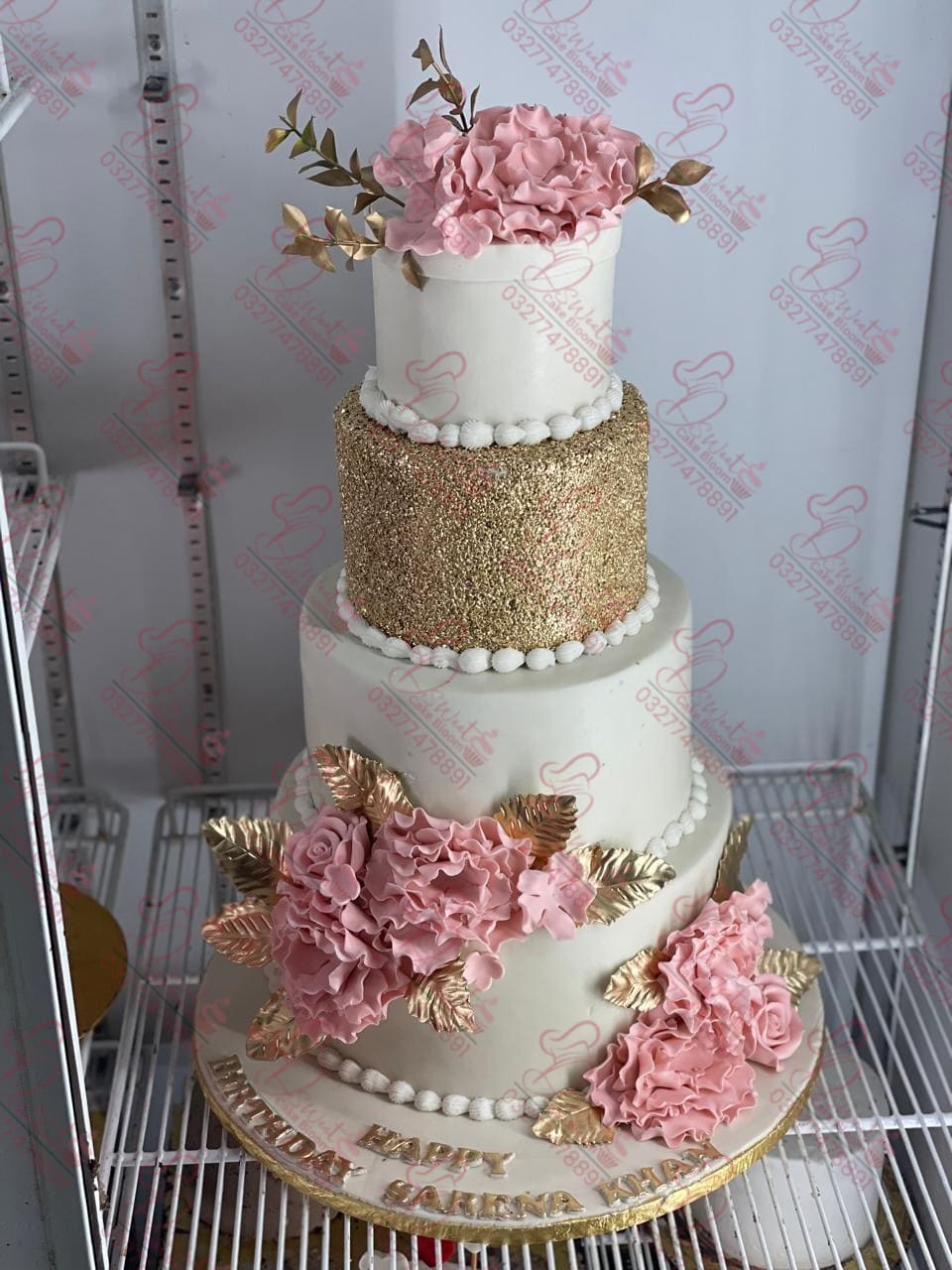 Gold Glitter Inspired 3 Tier Cake for Birthday Party Rawalpindi