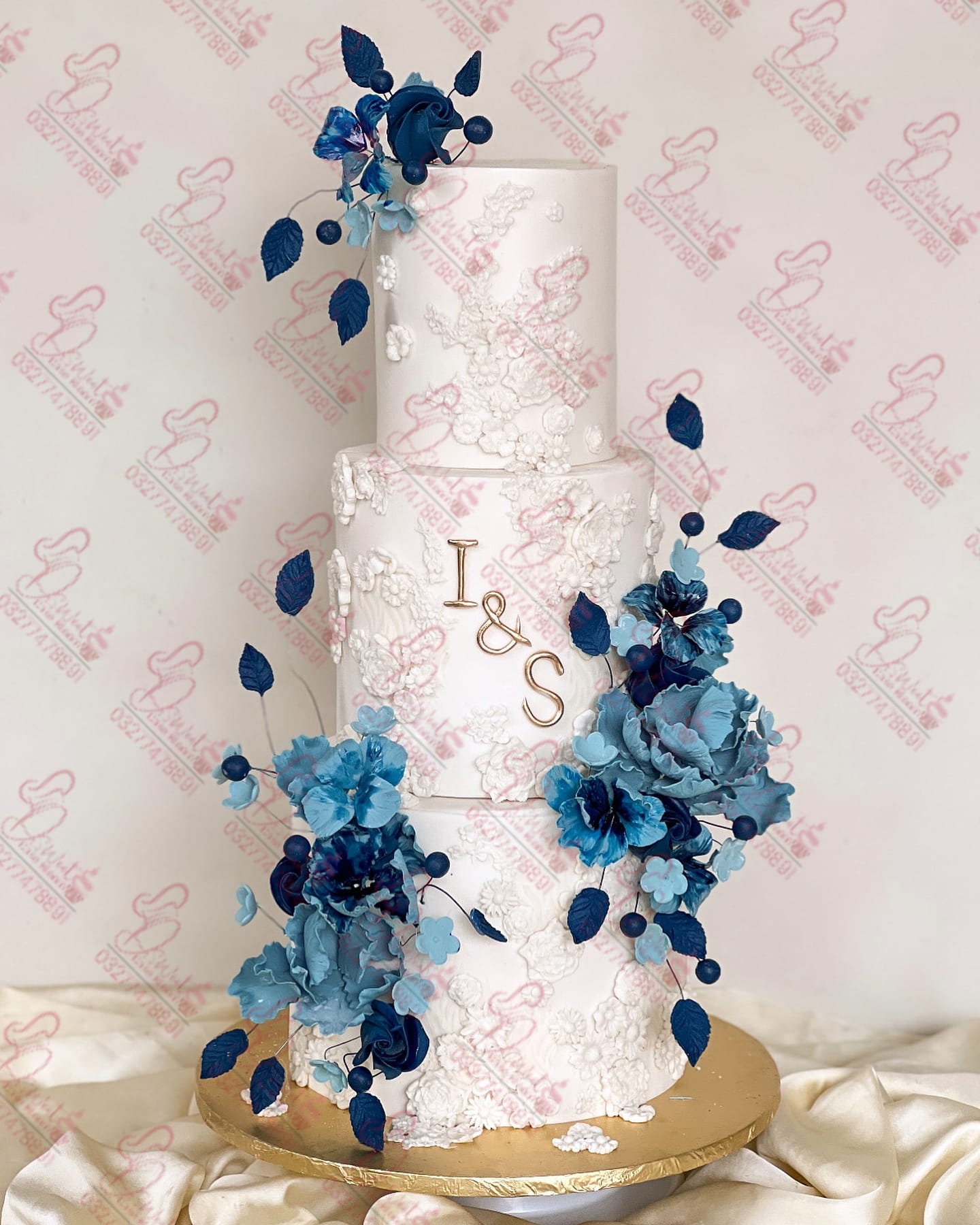 Three Tier White Lace Custom Wedding Cake Rawalpindi