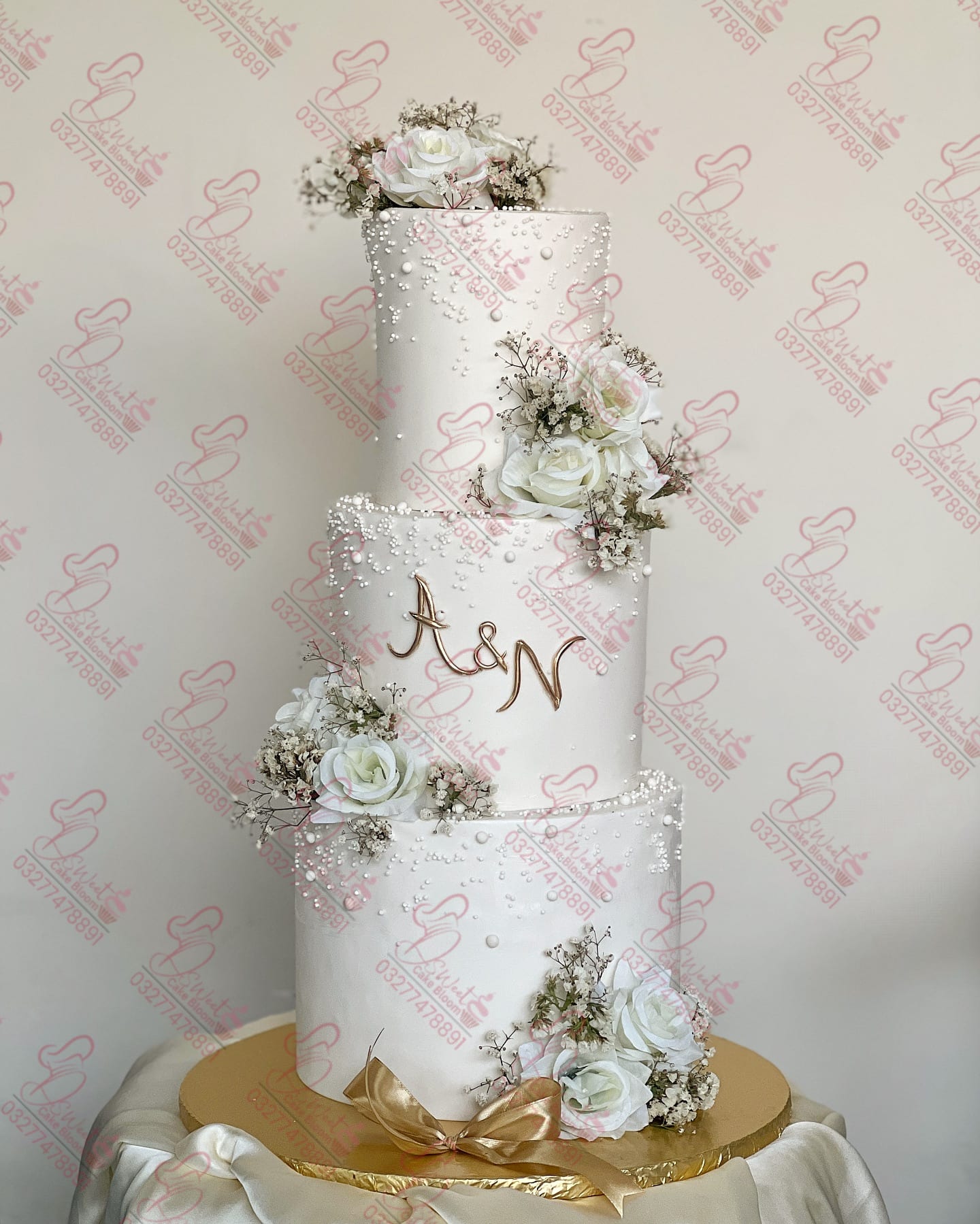 Multi Tier White Theme Wedding Cake Rawalpindi