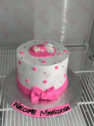 Pink White Baby Born Cake Rawalpindi