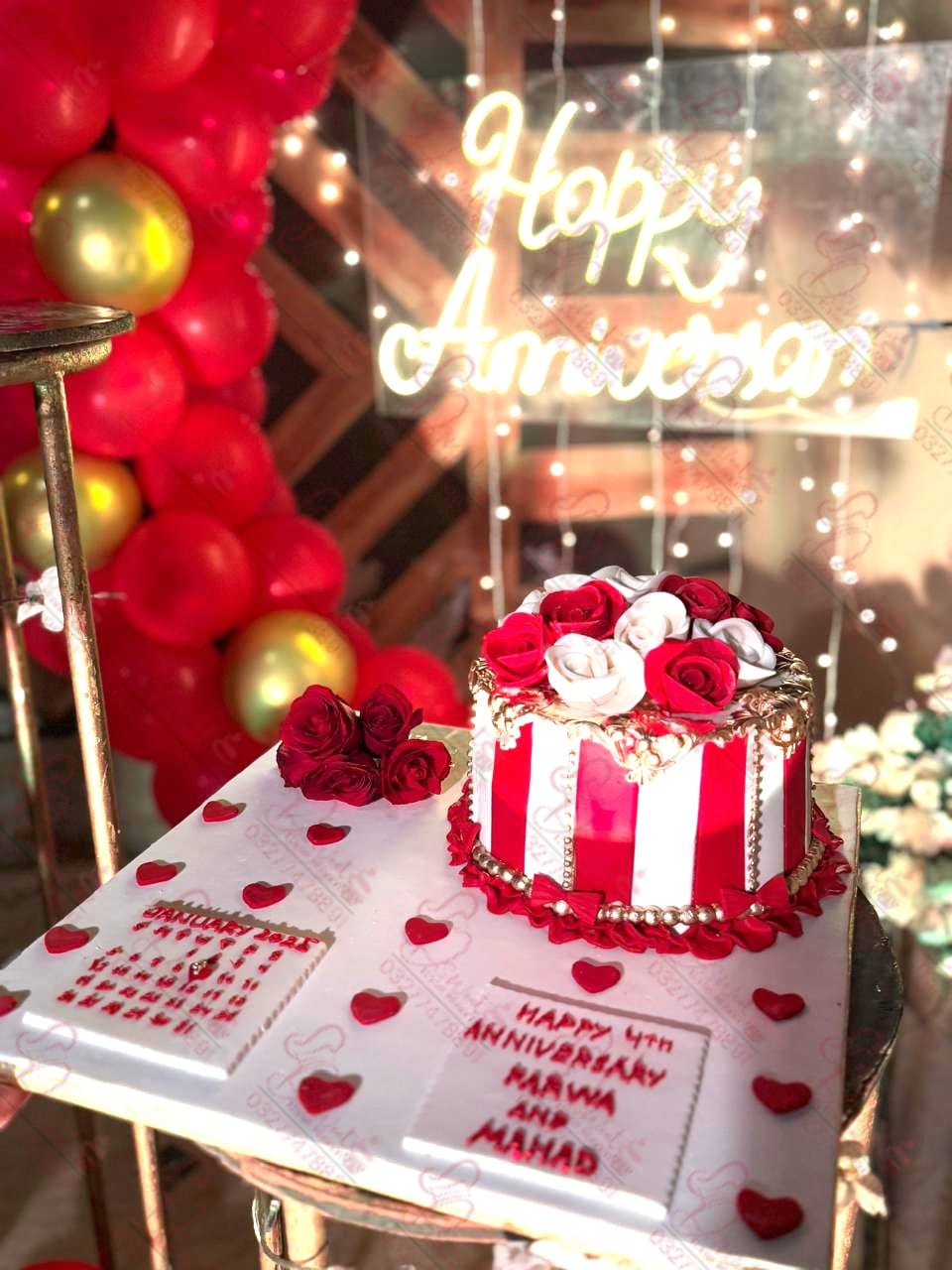 Red White Anniversary Cake Faisalabad